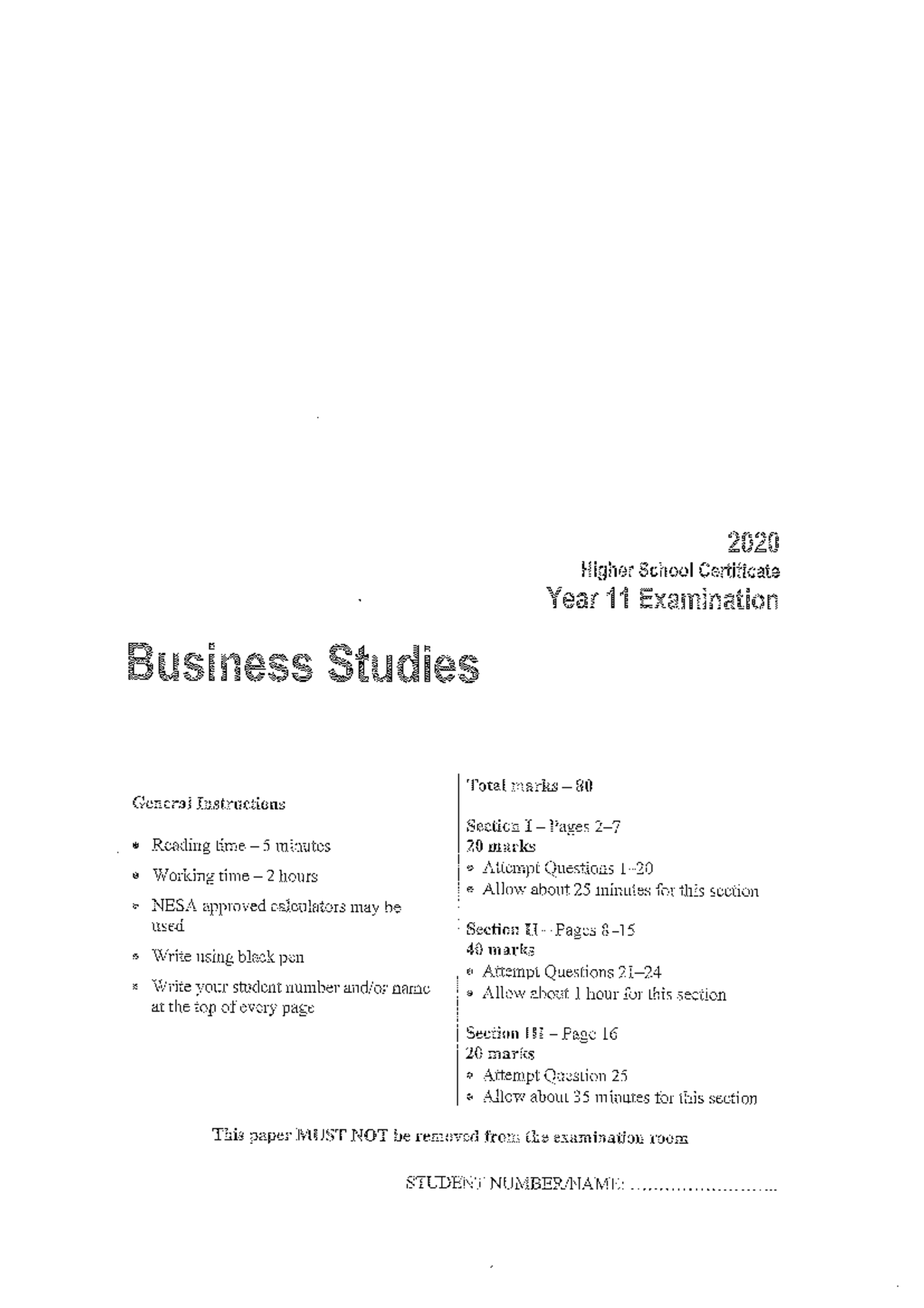 Year 11 Business Studies 2020 Final Exam Review Materials - Studocu