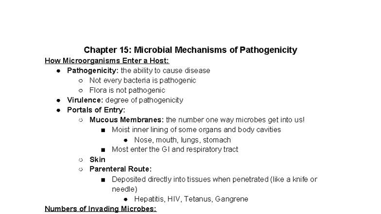 Microbial Mechanisms of Pathogenicity - CH 15 Study Notes - Studocu