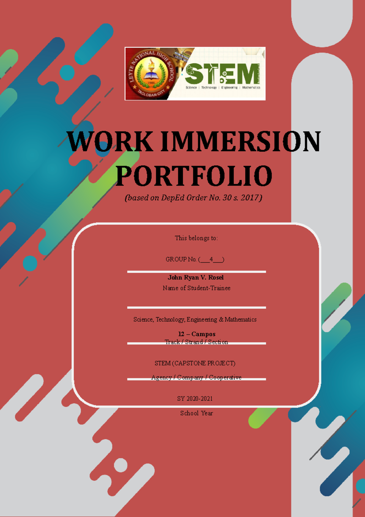 STEM-Work-Immersion-Part-1 - WORK IMMERSION PORTFOLIO (based on DepEd ...