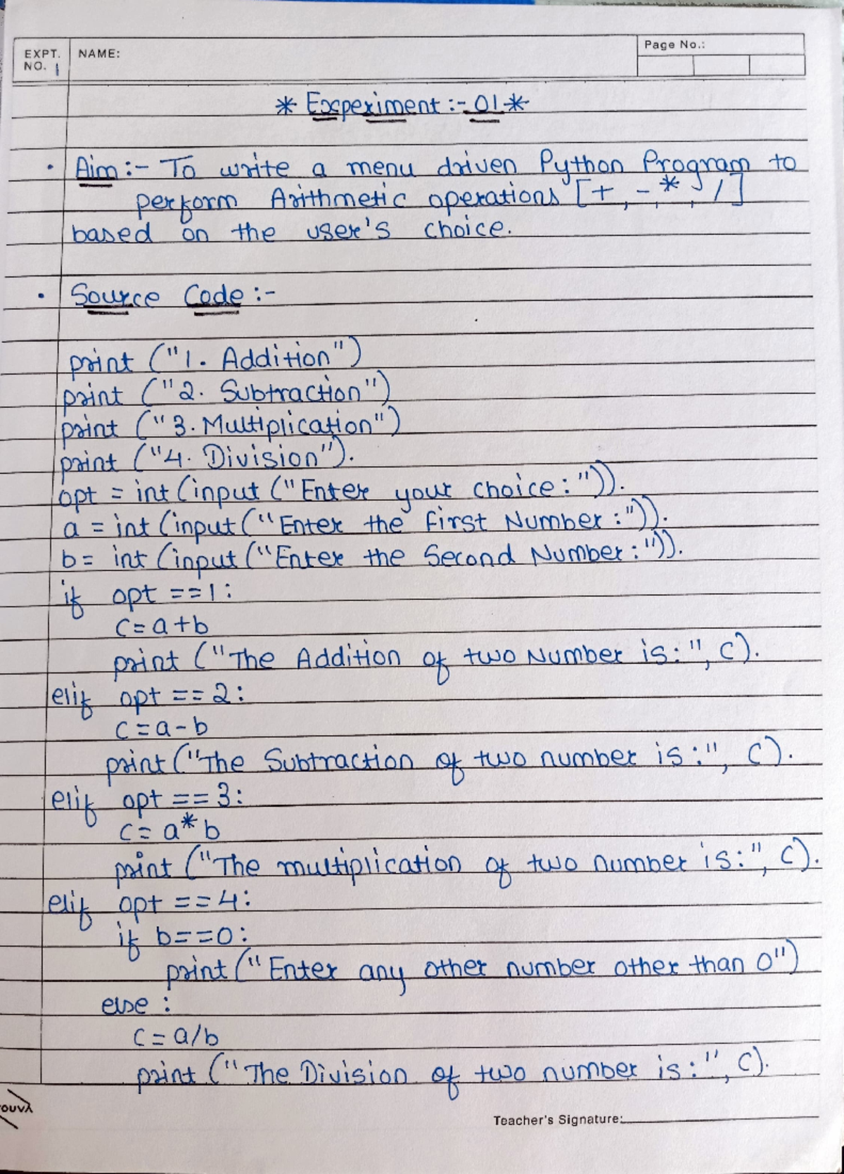 Computer practical 1 - EXPT. NAME: NO. I b= I. :; a +b C =- O/b 0~ I dd ...