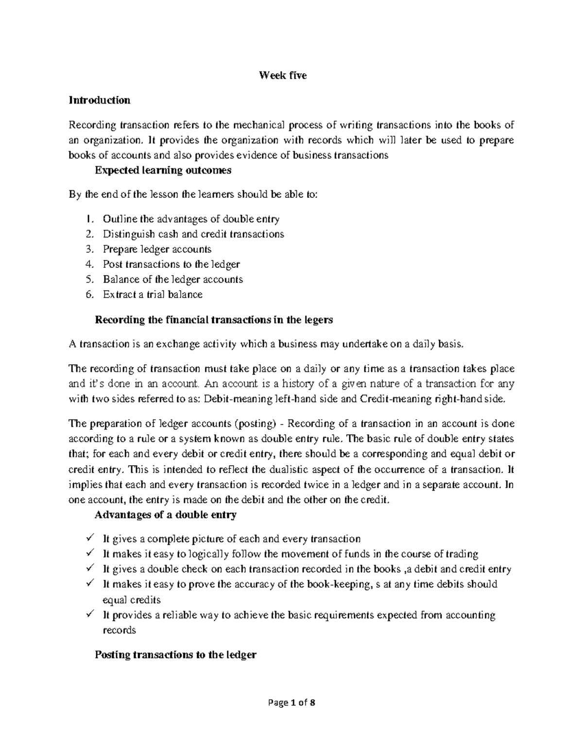 Accounting (ACC101) Week 5: Recording Transactions and Trial Balance ...