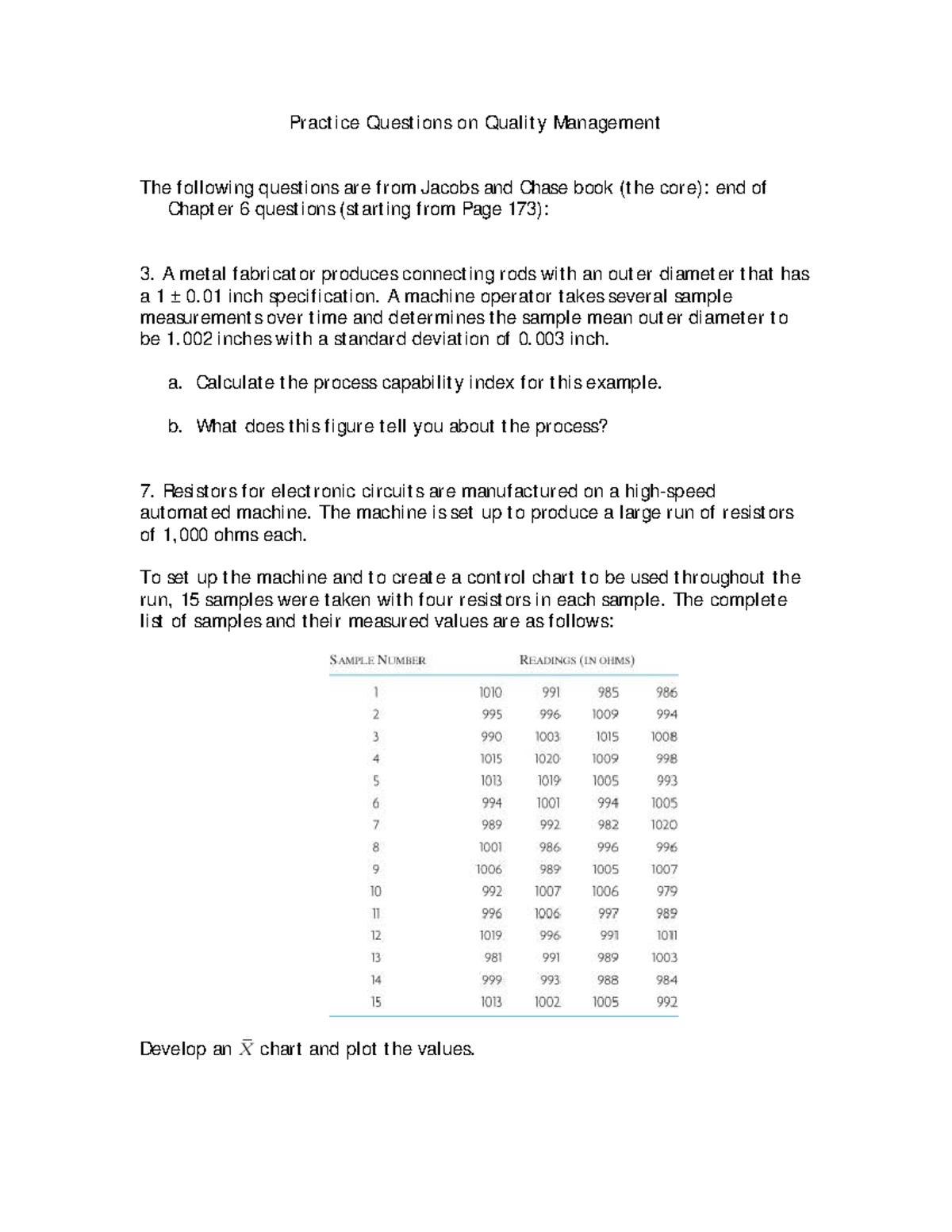 Quality Management Practice Problems: Jacobs & Chase Chapter 6 - Studocu
