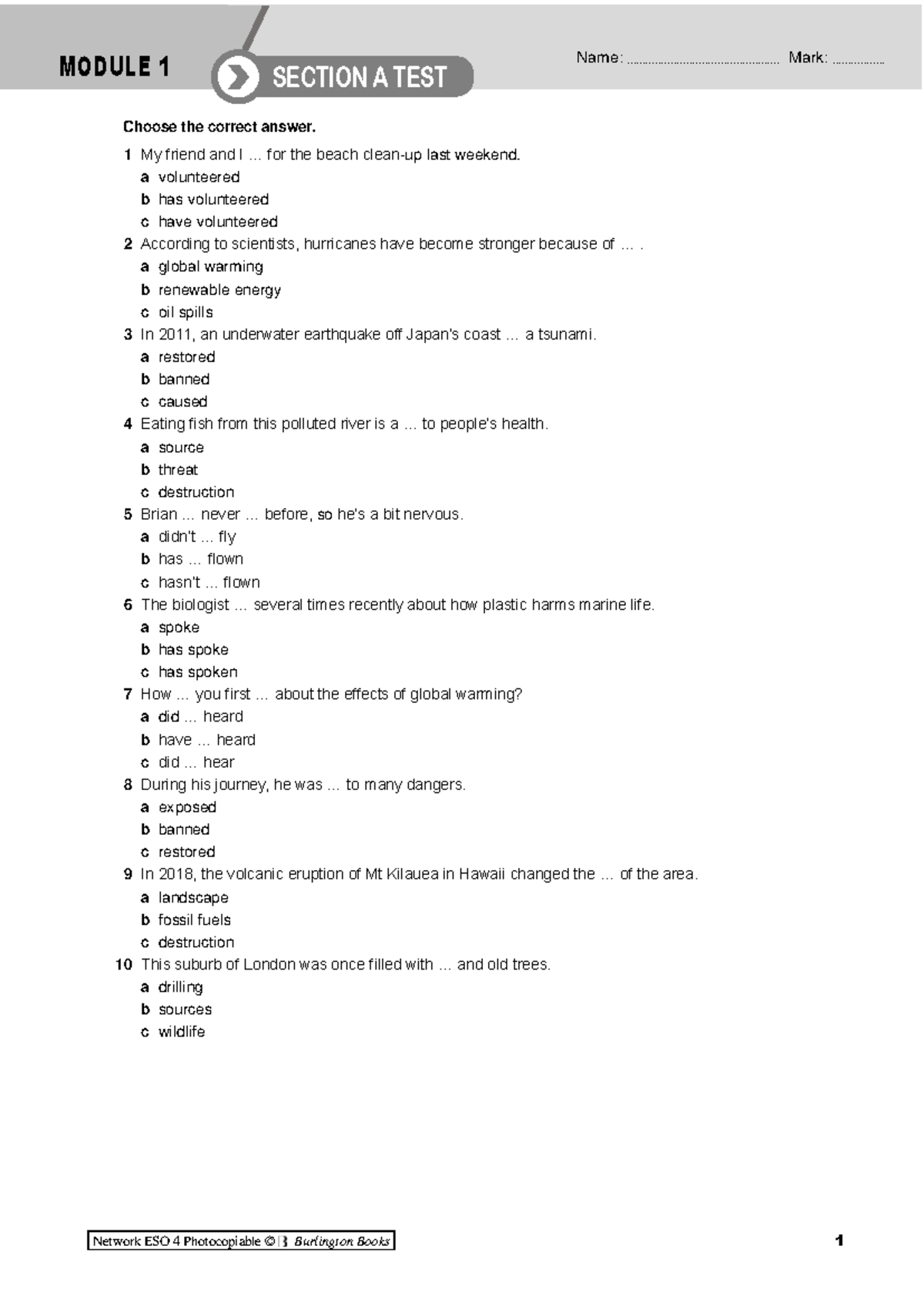 MODULE 1 SECTION A TEST - ESO 4 Grammar Practice - Studocu