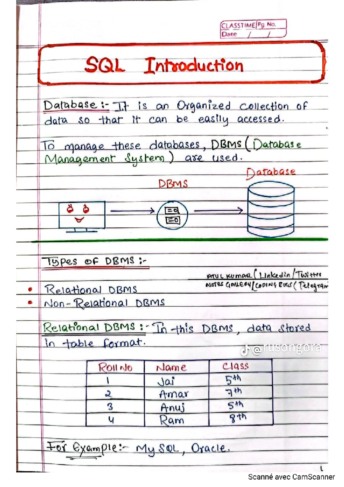 SQL Introduction - CLASSTIME Notes on Database Management - Studocu