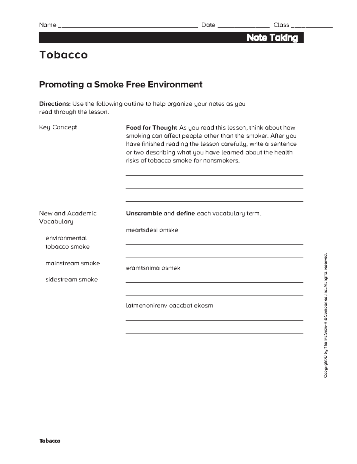 GH2220 - Note Taking Activity on Tobacco and Smoke-Free Environments ...