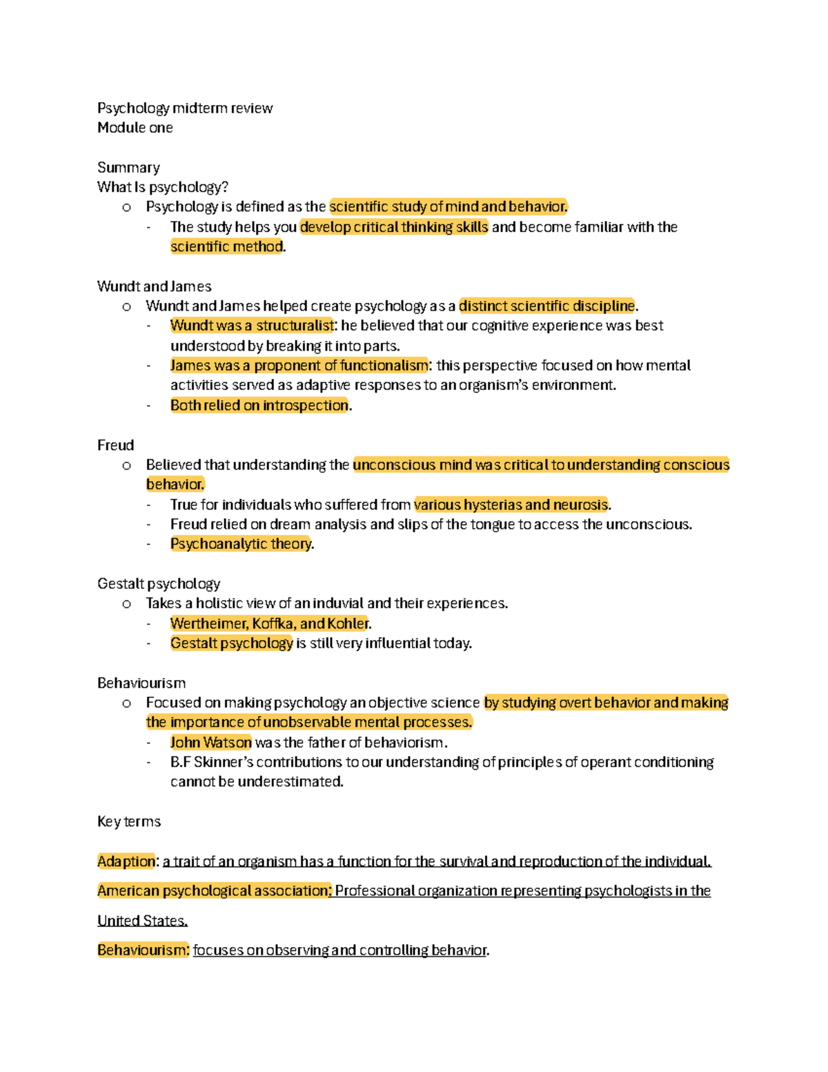 Psychology 1000 Midterm Review: Key Concepts and Theories Summary - Studocu