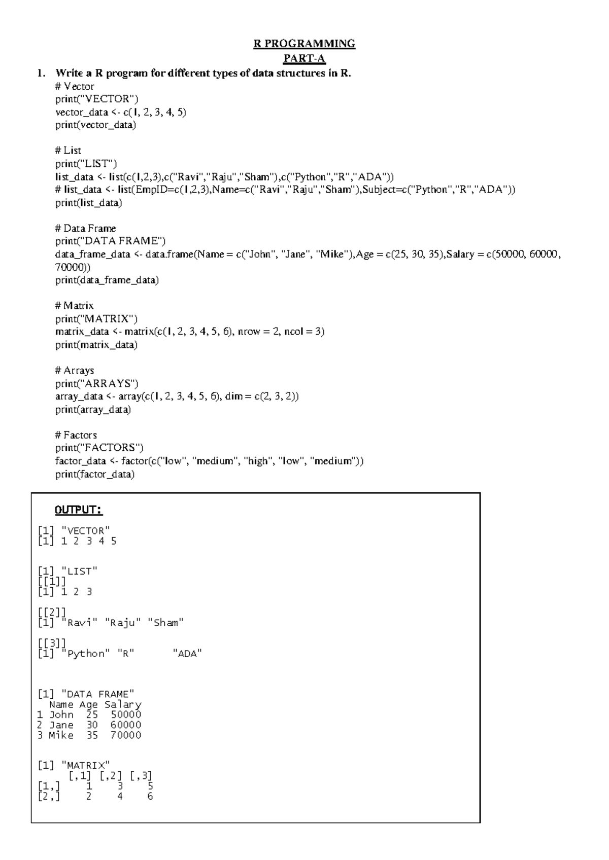 R Programs Part A (1-5) - PART A PROGRAM OF R PROGRAMMING - R ...