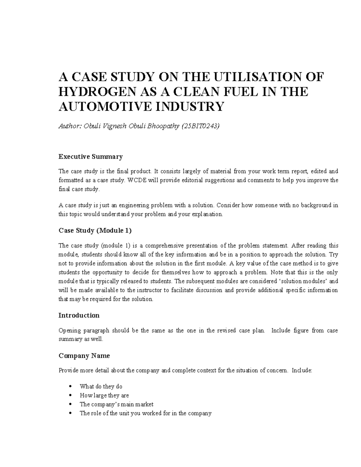 Case Study (25BIT0243): Hydrogen as Clean Fuel in Automotive Industry ...