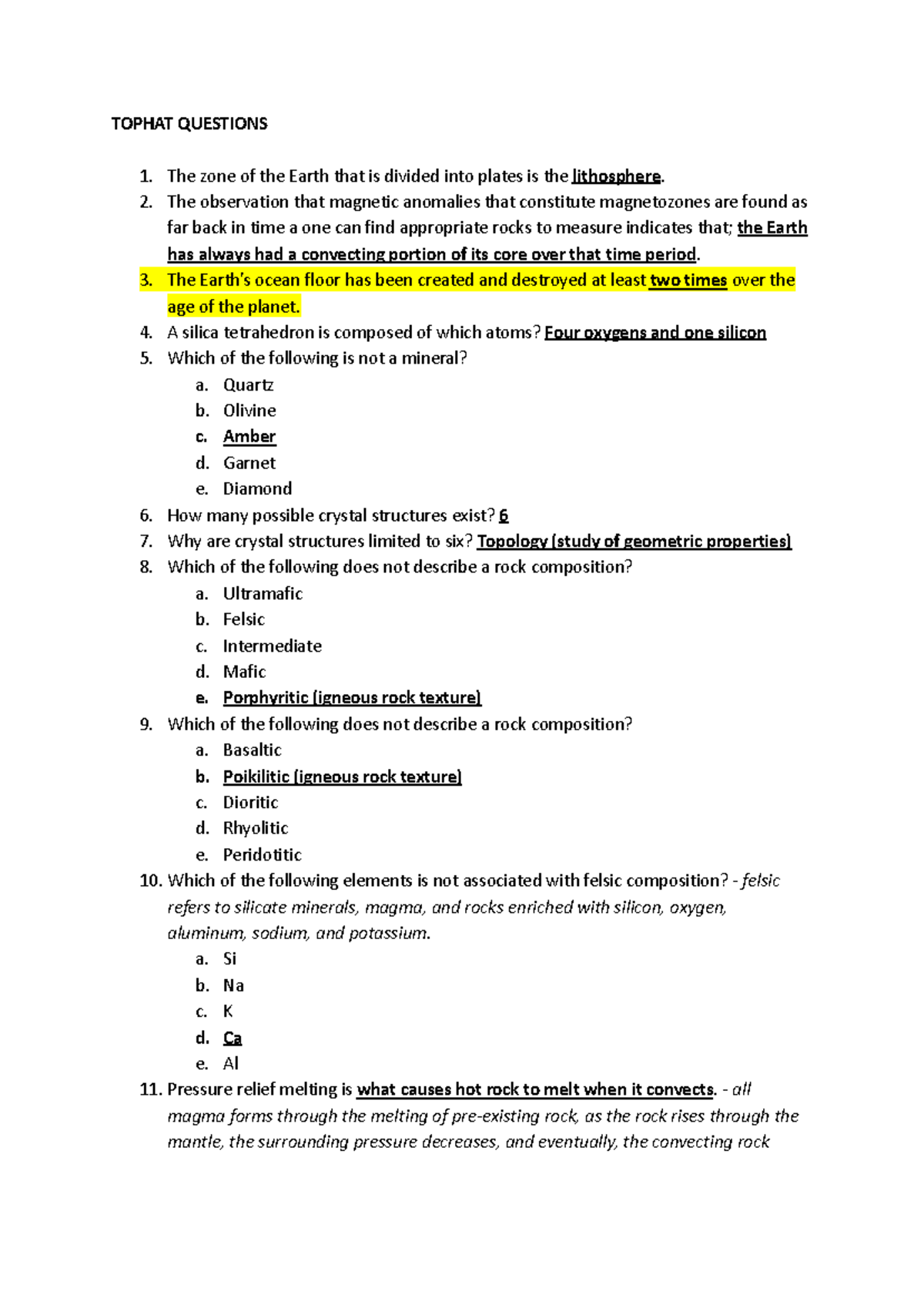 Practice Questions for Geology Exam (Course Code: GEOL 101) - Studocu