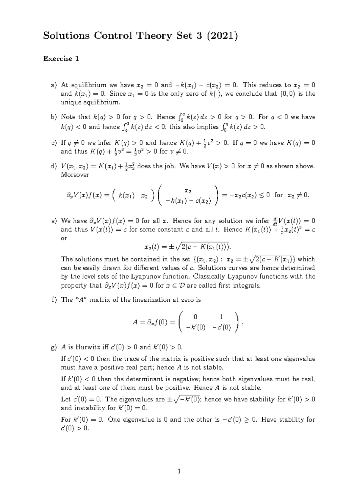 Control Theory Solutions: Exercise Set 3 (2021) - Studeersnel