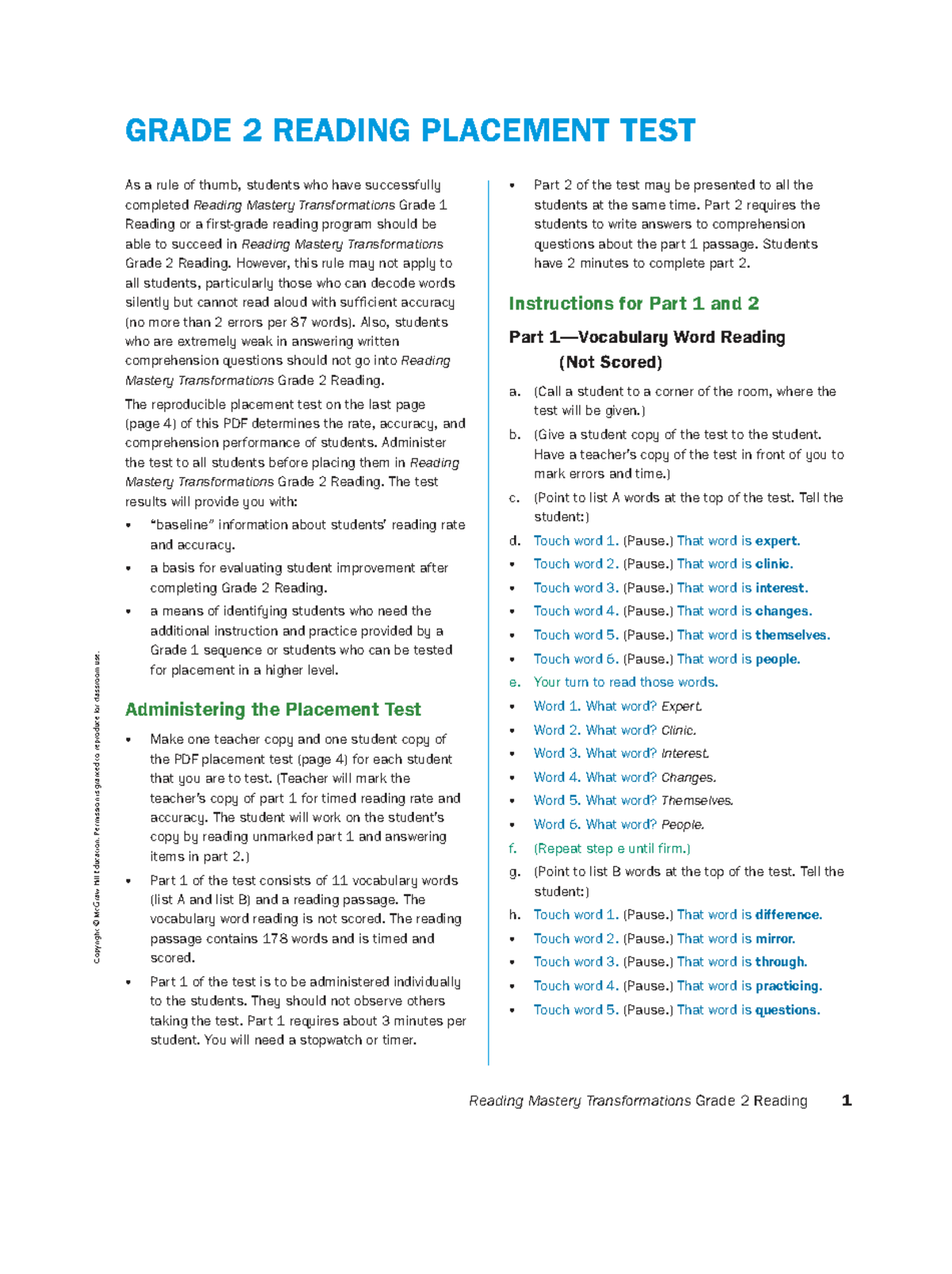 GRADE 2 READING & LANGUAGE ARTS PLACEMENT TEST - Studocu