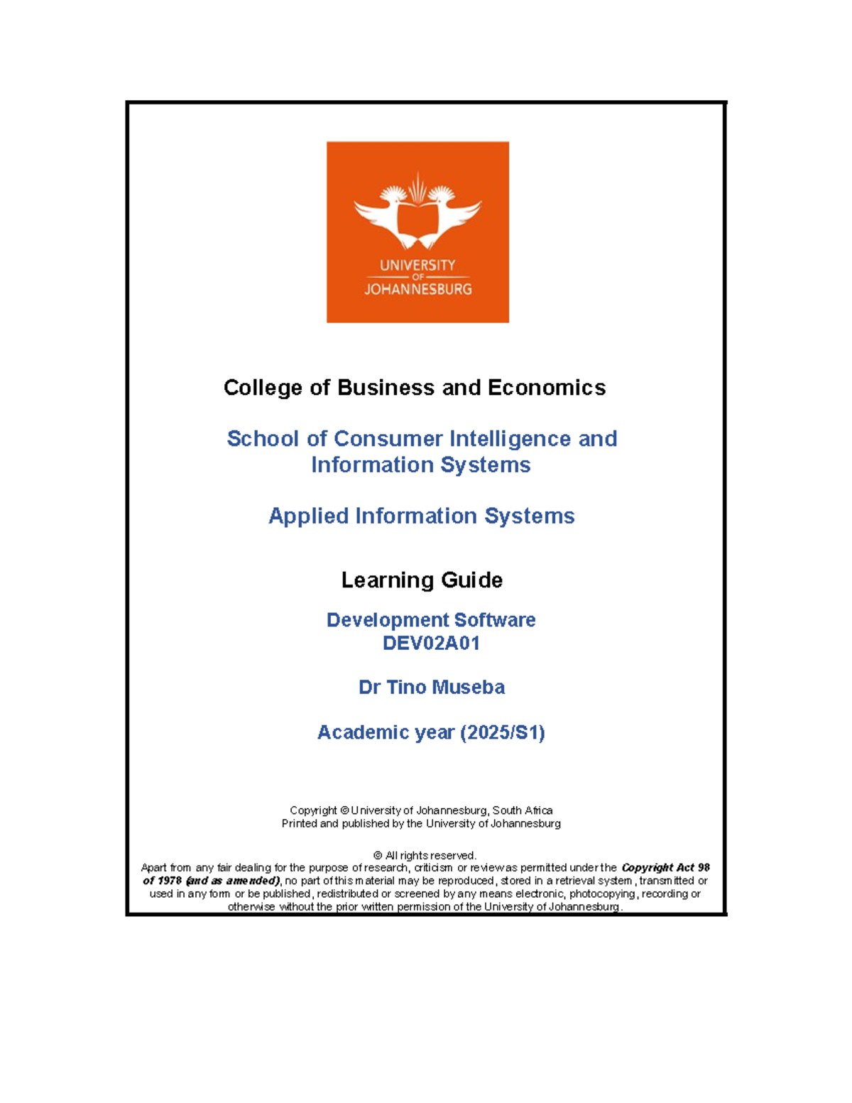 Learning Guide for Development Software (DEV2A01) - 2025 - Studocu
