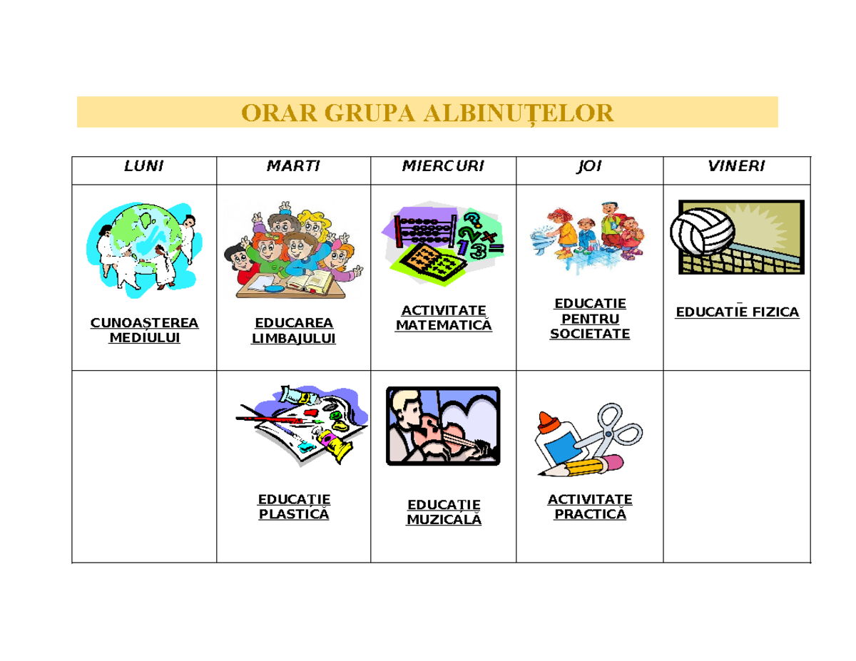 ORAR GRĂDINIȚĂ - Orar gradiniță, grupă combinată, nivelul I ...