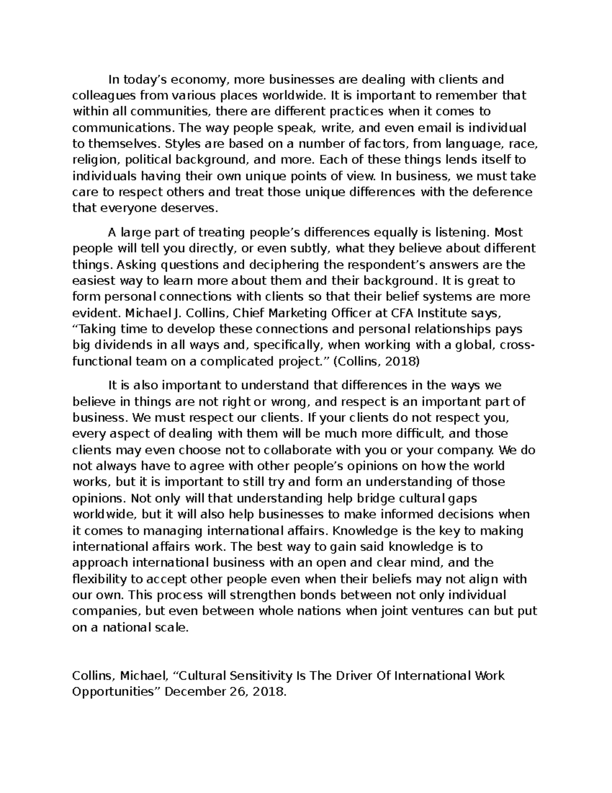 C716 Task 1 - Embracing Cultural Sensitivity in Global Business - Studocu