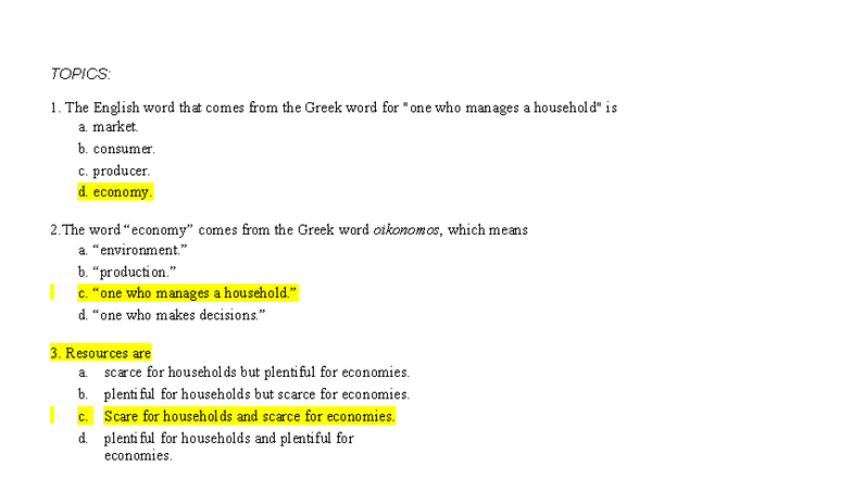 Sec 1.0 MC: Ten Principles of Economics Quiz - Studocu