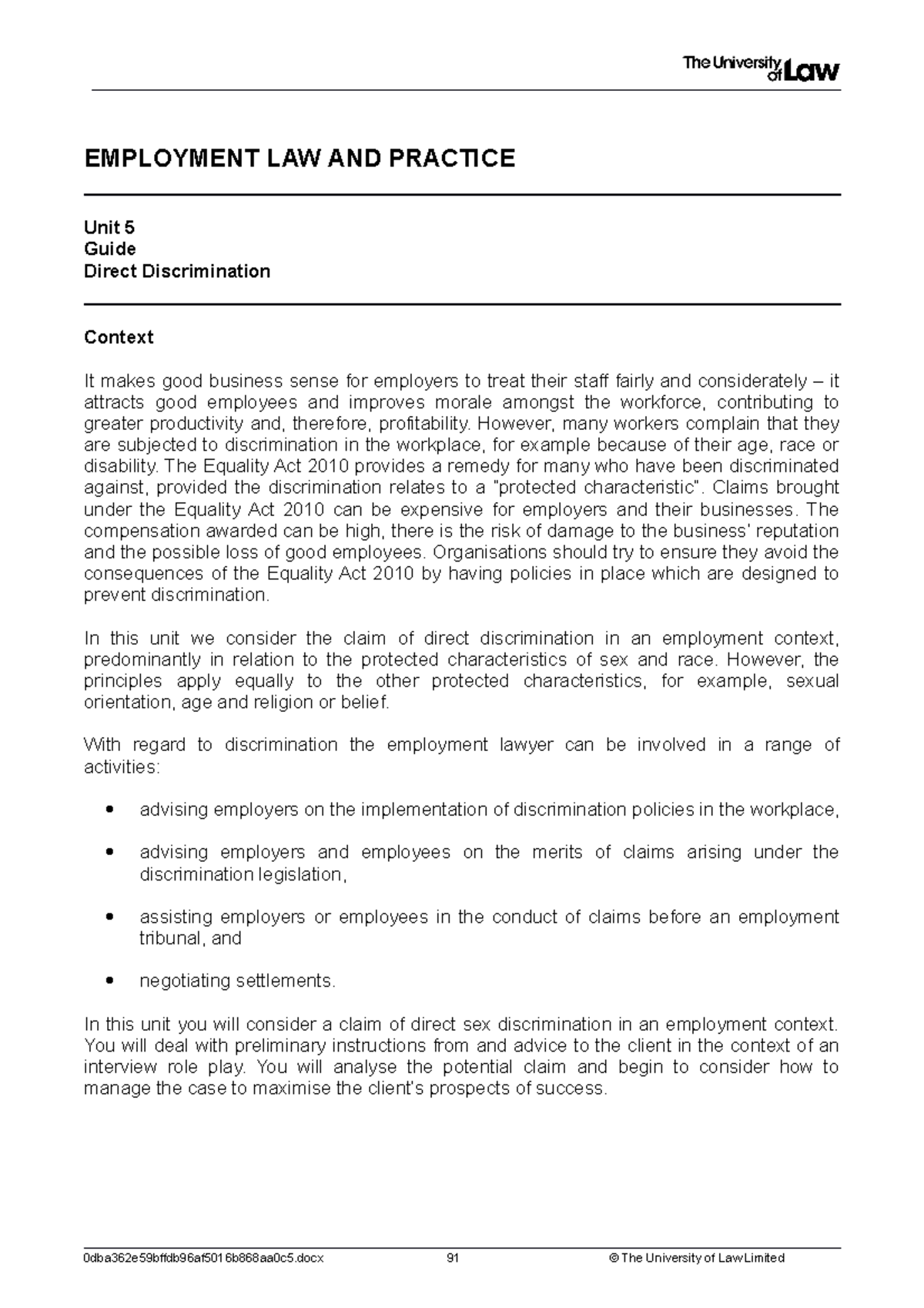 Unit 5: Direct Discrimination in Employment Law Guide - Studocu