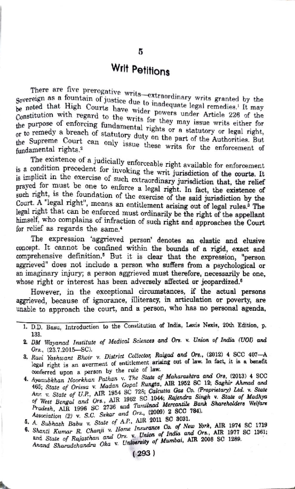 Writ Petitions: Understanding the Five Prerogative Writs in Law - Studocu