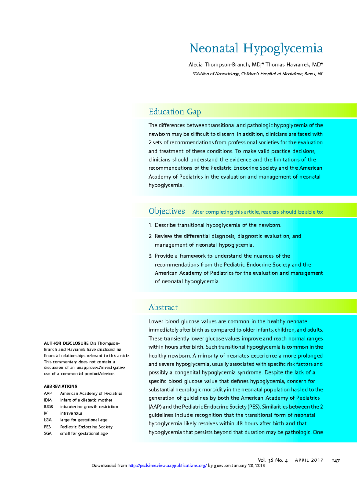 Thompson-Branch 2017 - Neonatal Hypoglycemia Insights and Guidelines ...