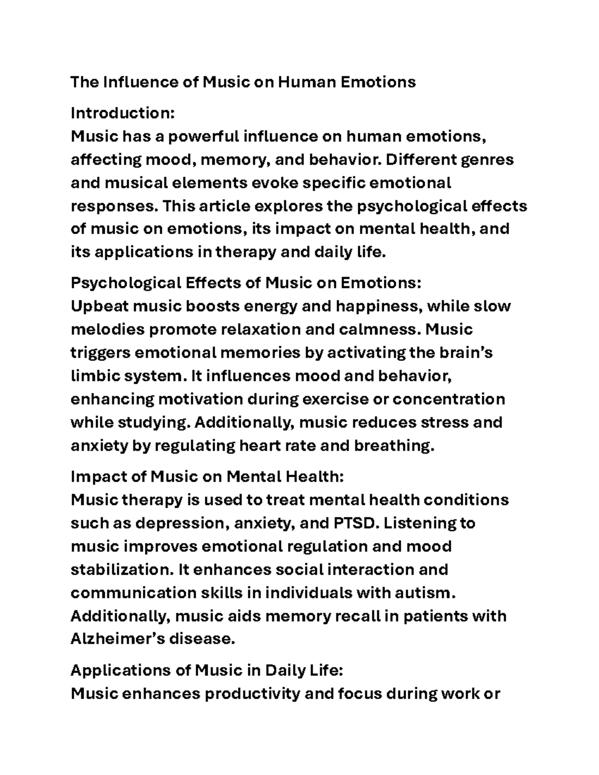 The Influence of Music on Human Emotions: A Study Guide - Studocu