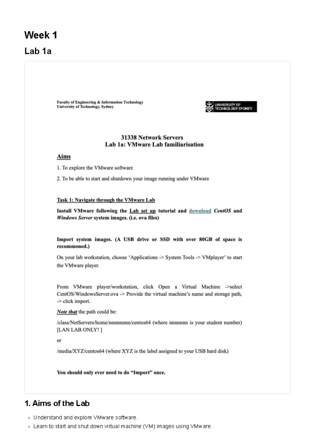 Network Servers Lab 1: VMware Setup & Management Guide - Studocu