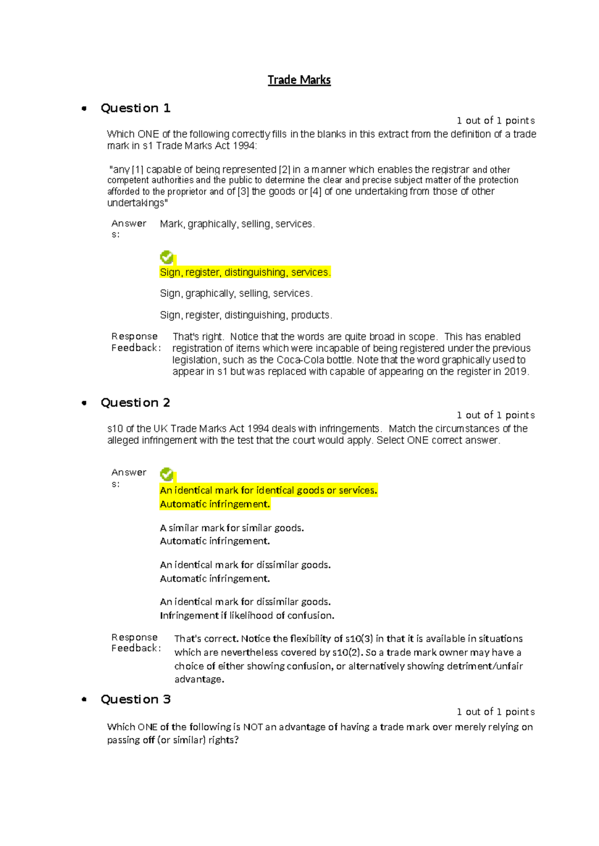 Trade Marks Exam Questions & Answers (Course Code: TM101) - Studocu