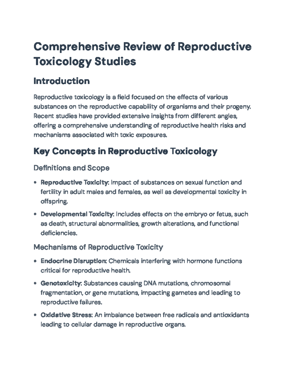 Comprehensive Review of Reproductive Toxicology Studies and Risks ...