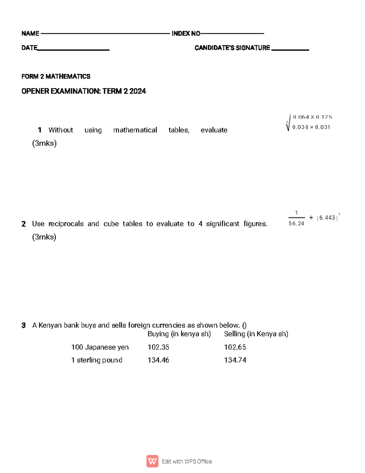 Mathematics F2 Term 2 2024 Exam Revision Questions - Studocu