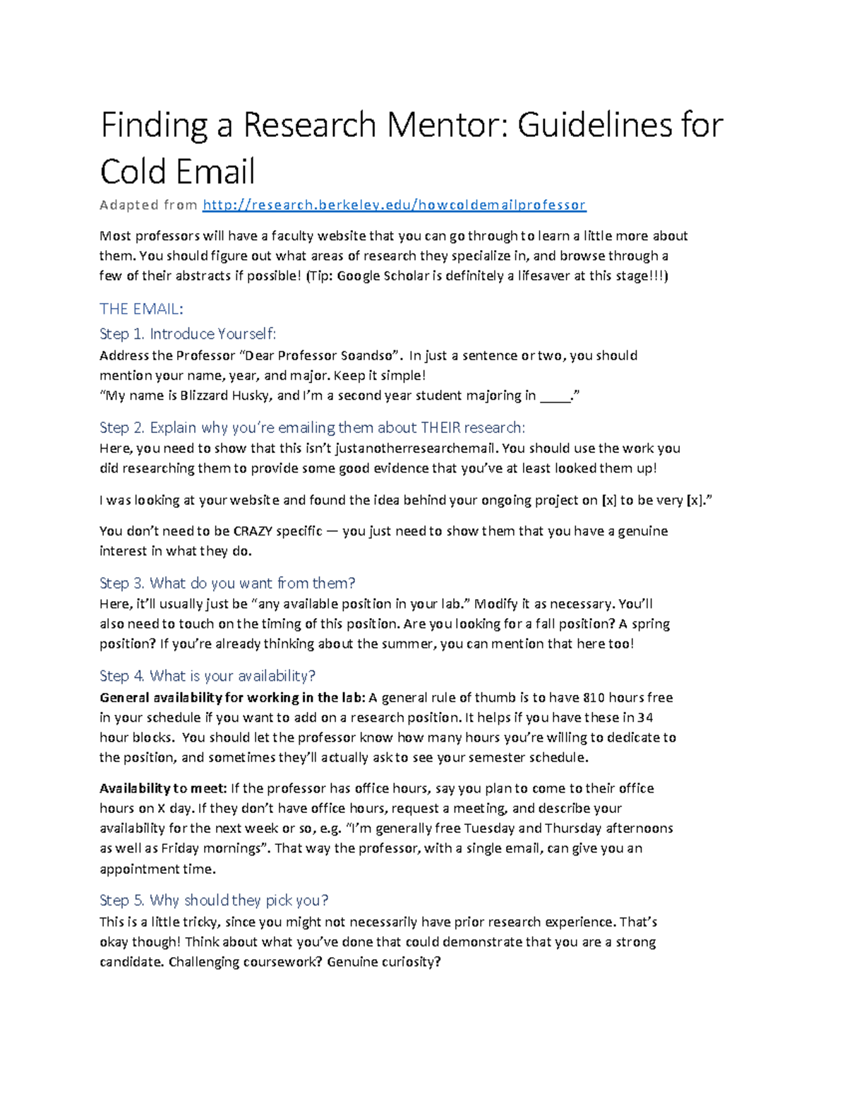 Finding a Research Mentor: Cold Email Guidelines for Students - Studocu