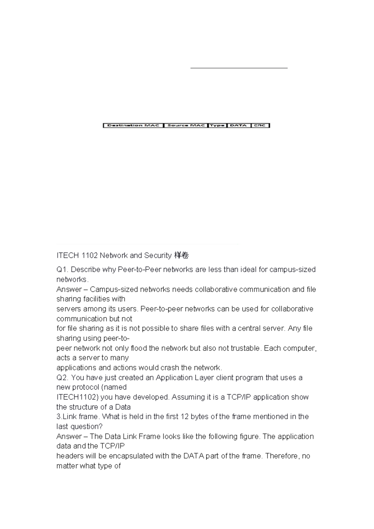 ITECH 1102 Network & Security Sample Exam - Comprehensive Guide - Studocu