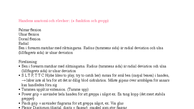Handens anatomi och rörelser: Funktion och grepp (Kurskod) - Studocu