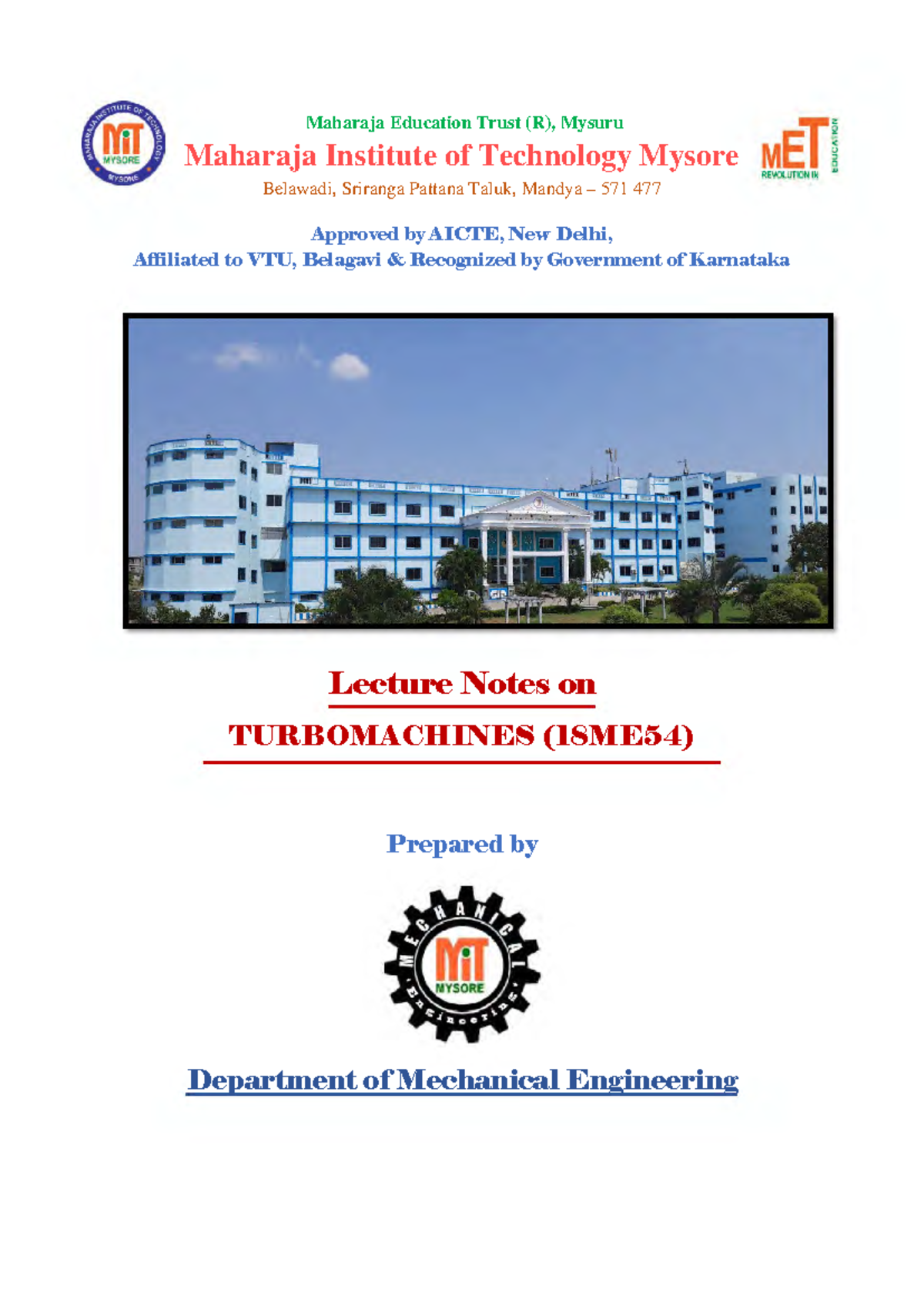 Turbo Machines (18ME54) - Comprehensive Practice & Lecture Notes - Studocu