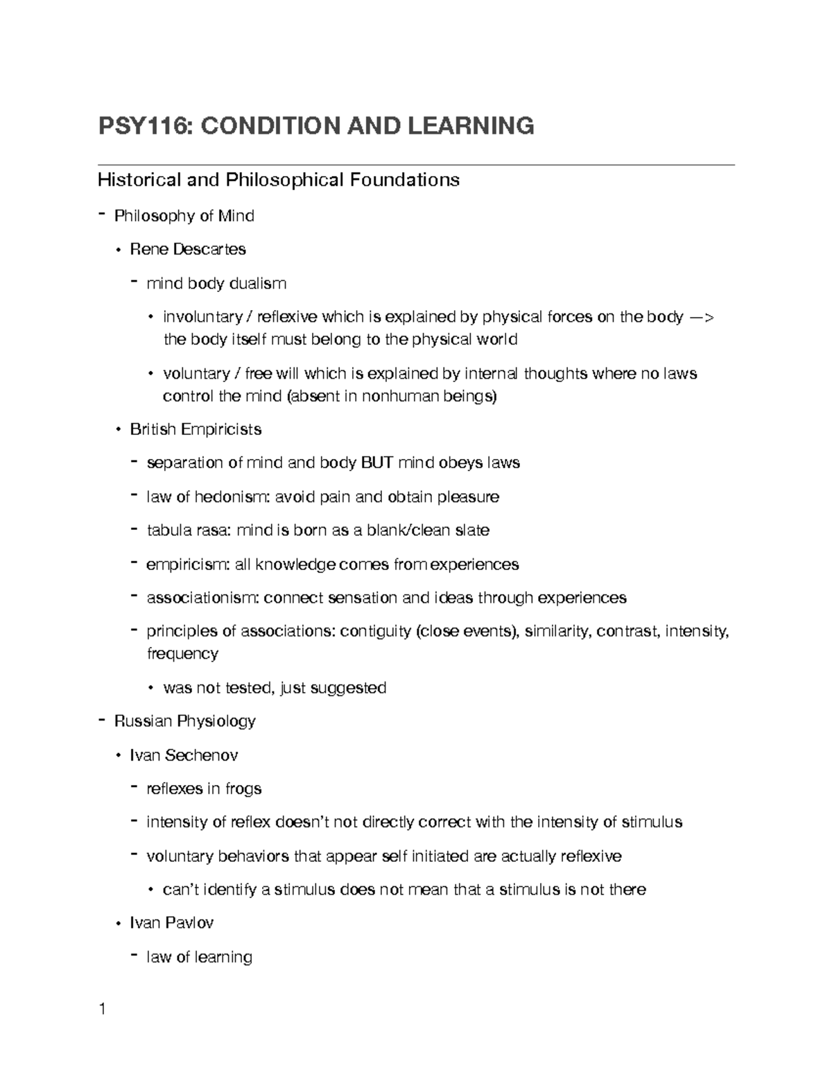 PSY 116 Condition and Learning Lecture Notes: Key Concepts and Theories ...