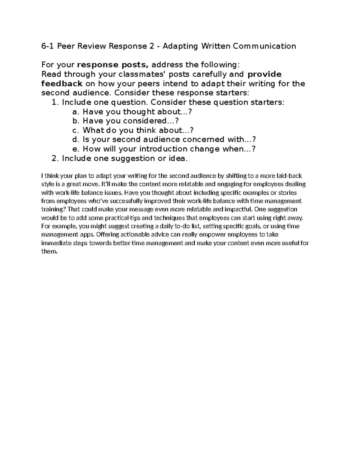 6-1 Discussion Response 2: Adapting Written Communication Strategies ...