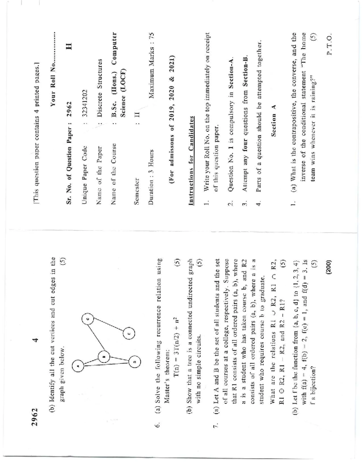 1216 Discrete Mathematical Structures - Important Exam Questions - Studocu