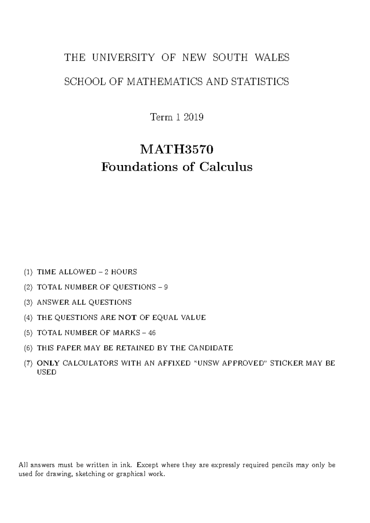 MATH3570 Foundations of Calculus Term 1 2019 Final Exam Solutions - Studocu