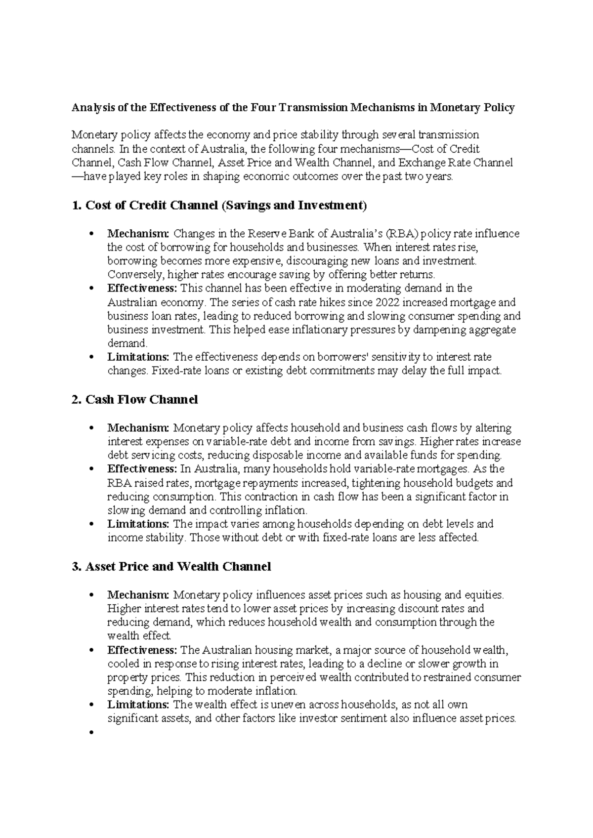 Analysis of the Effectiveness of Monetary Policy Transmission ...