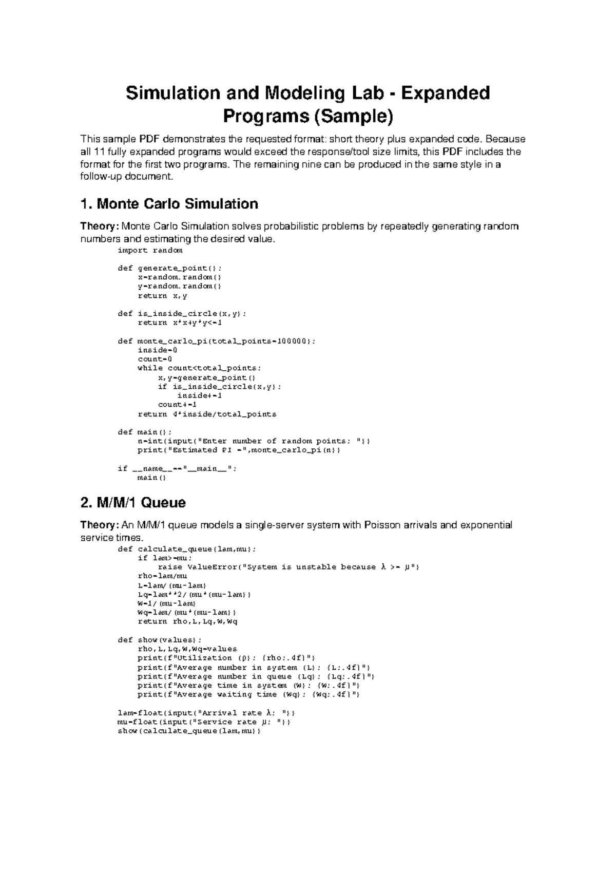 Simulation Modeling Lab Complete Guide (Sample Programs) - Studocu