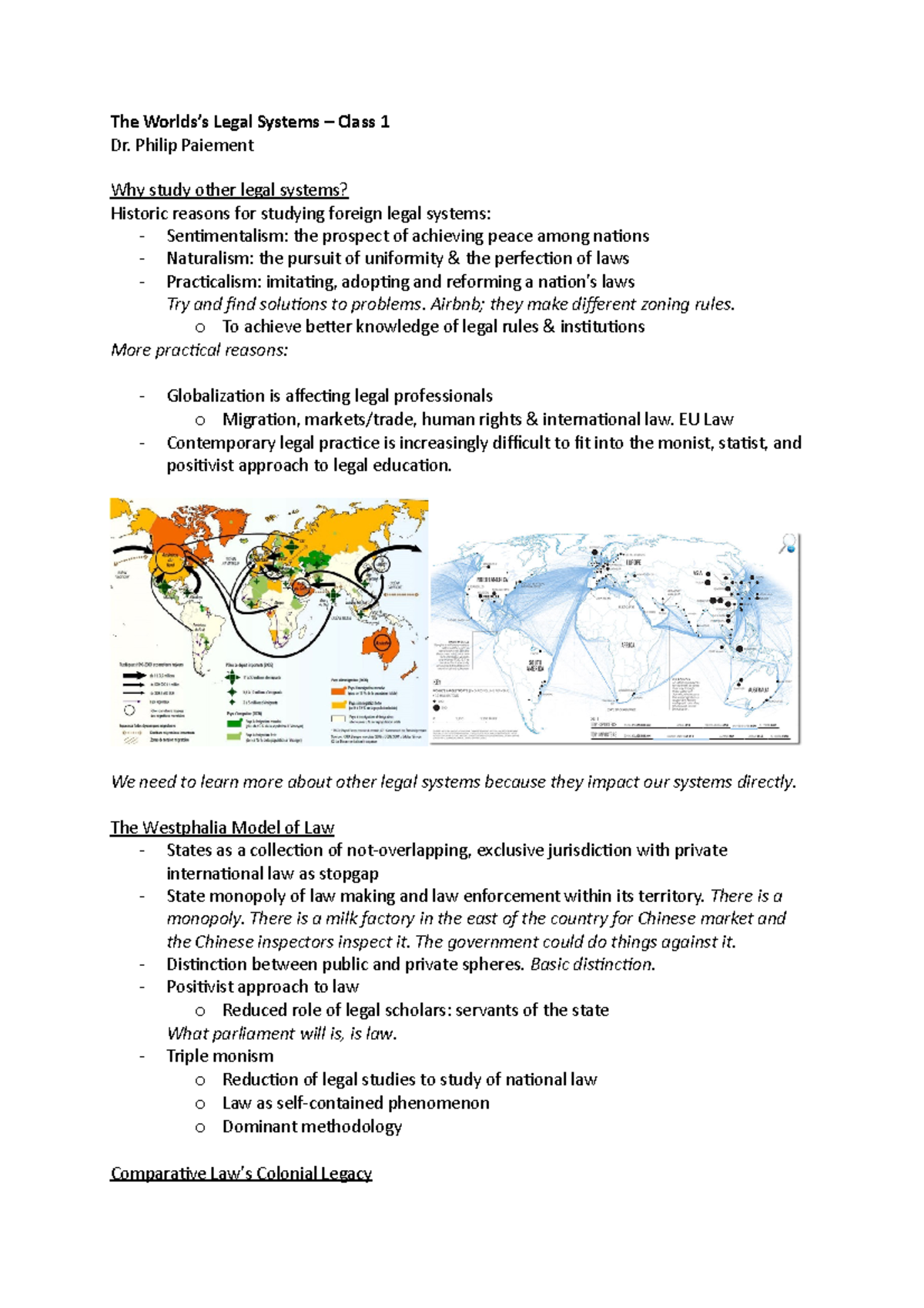 Comparative Legal Systems – Class 1 Notes (Course Code: LAW101 ...