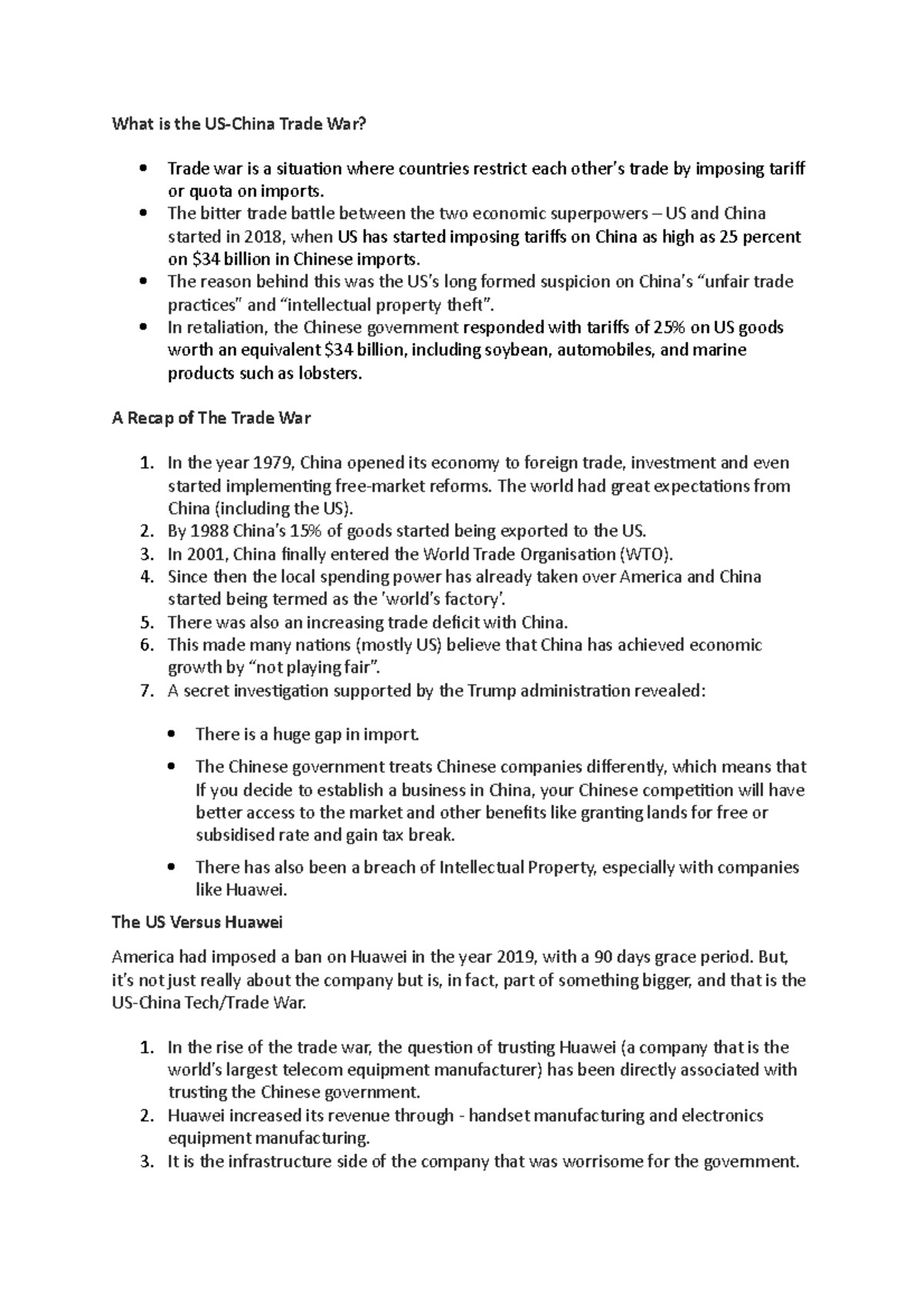 US-China Trade War Insights and Global Economic Impact Analysis - Studocu