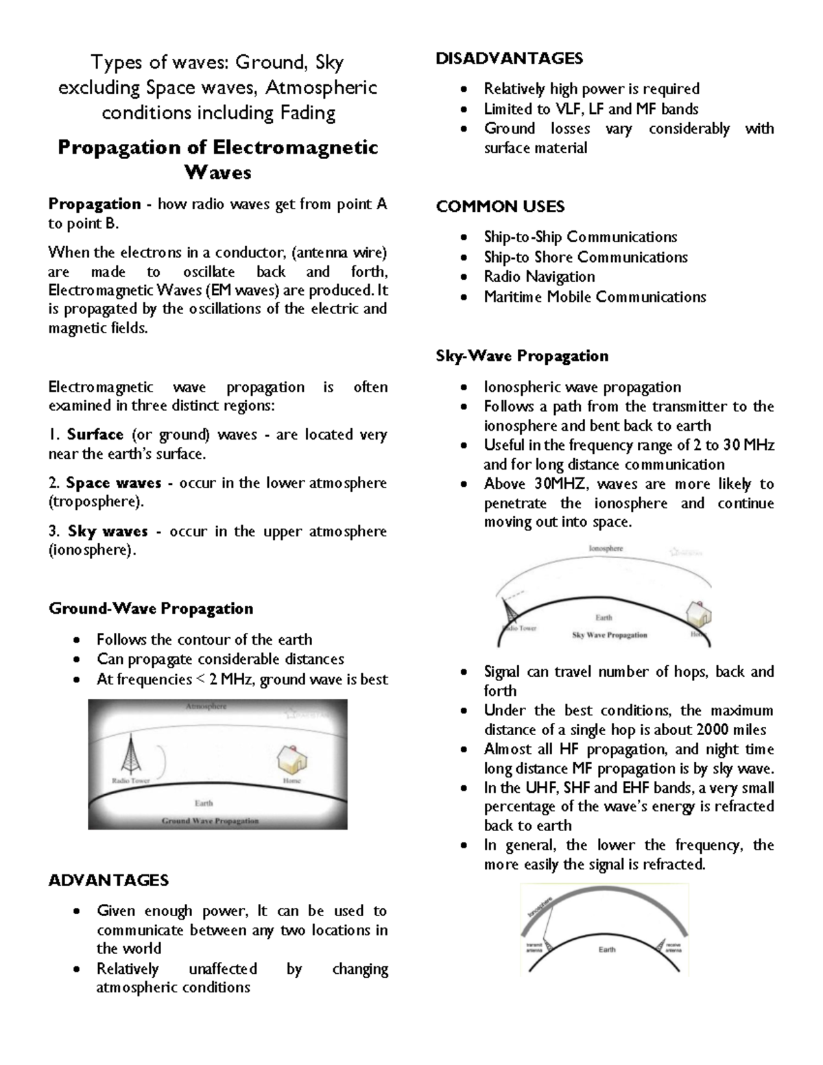Electromagnetic Wave Propagation Ground Sky Space Wave Space Wave