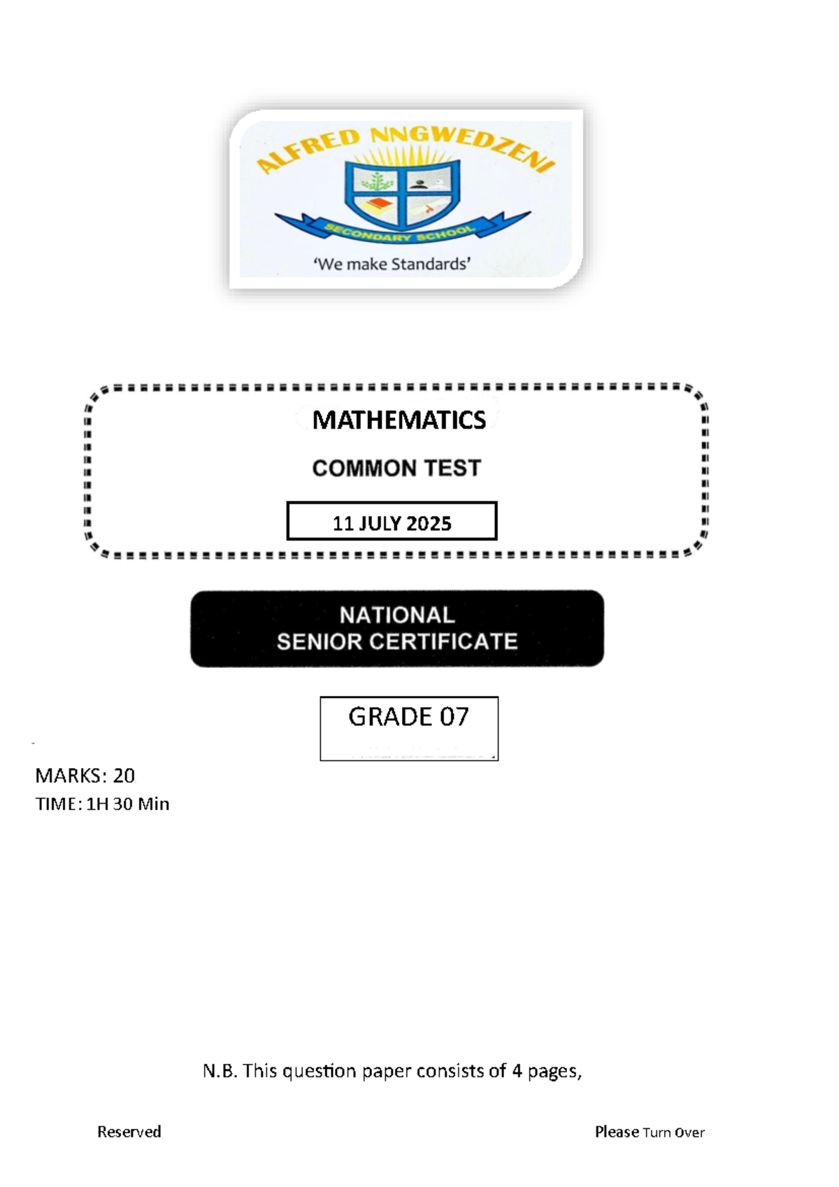 LIFE SCIENCES 2 NSC Common Test September 2015 - Grade 10 Exam - Studocu