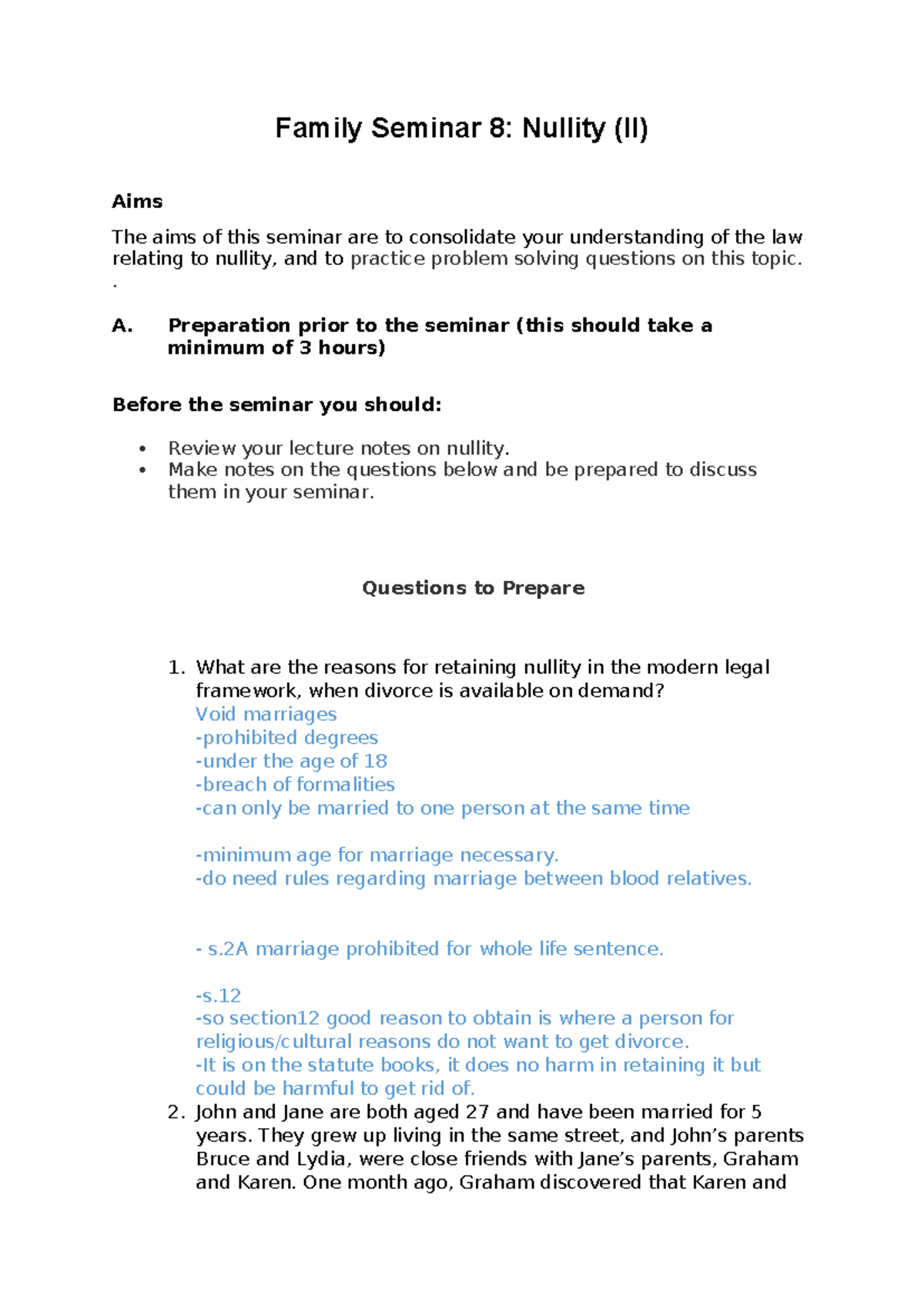Family Law Seminar 8: Understanding Nullity in Marriages 202425 - Studocu