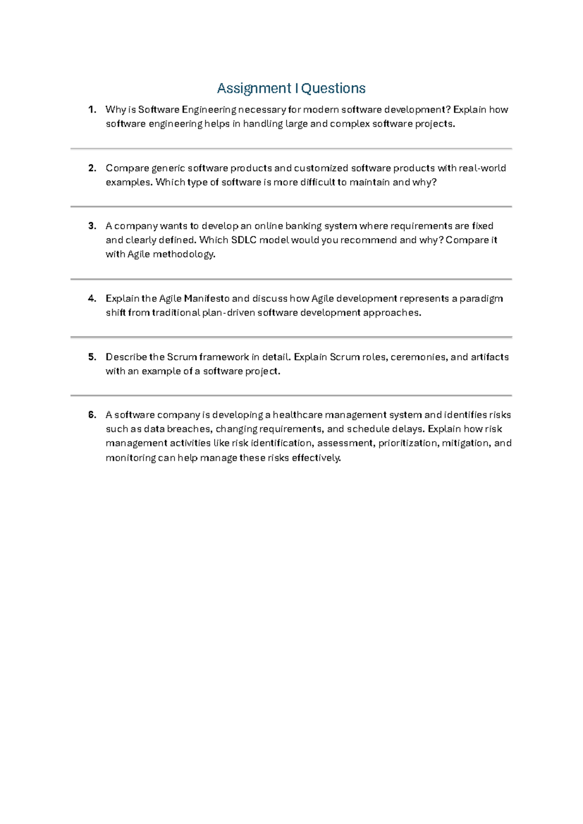 Assignment I: Software Engineering Concepts and Practices - Studocu