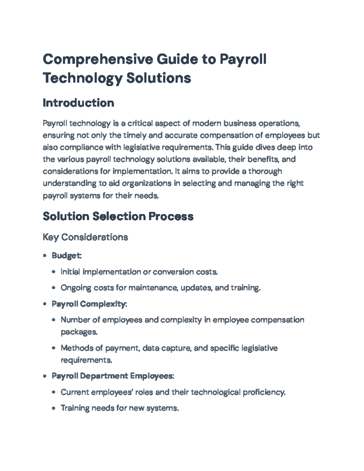 Comprehensive Guide to Payroll Technology Solutions and Implementation ...
