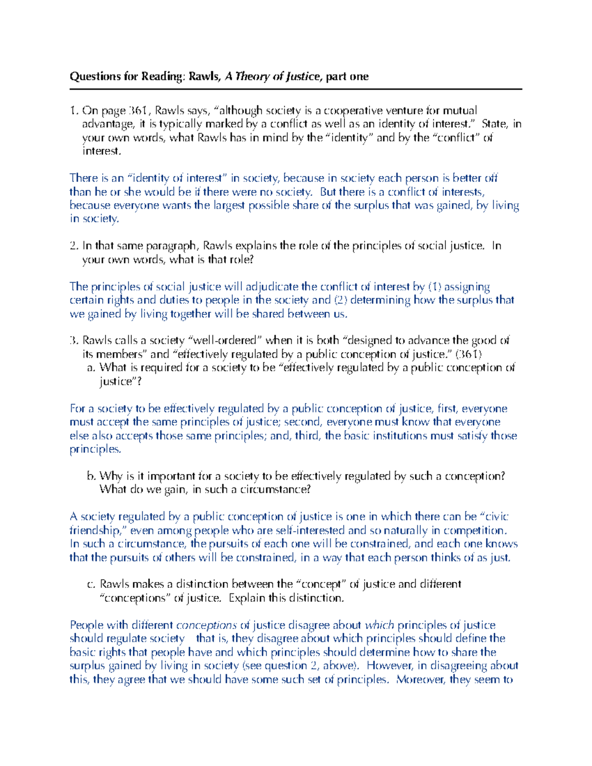 AQR Rawls: Key Questions on A Theory of Justice, Part 1 - Studocu