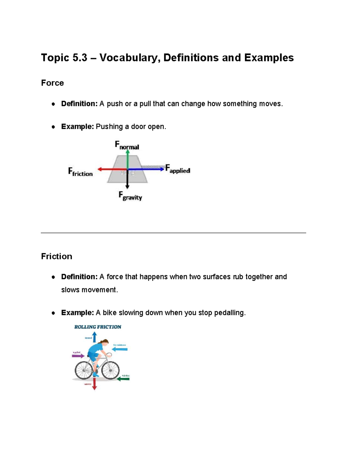 Topic 5.3 – Key Vocabulary, Definitions & Examples of Forces - Studocu