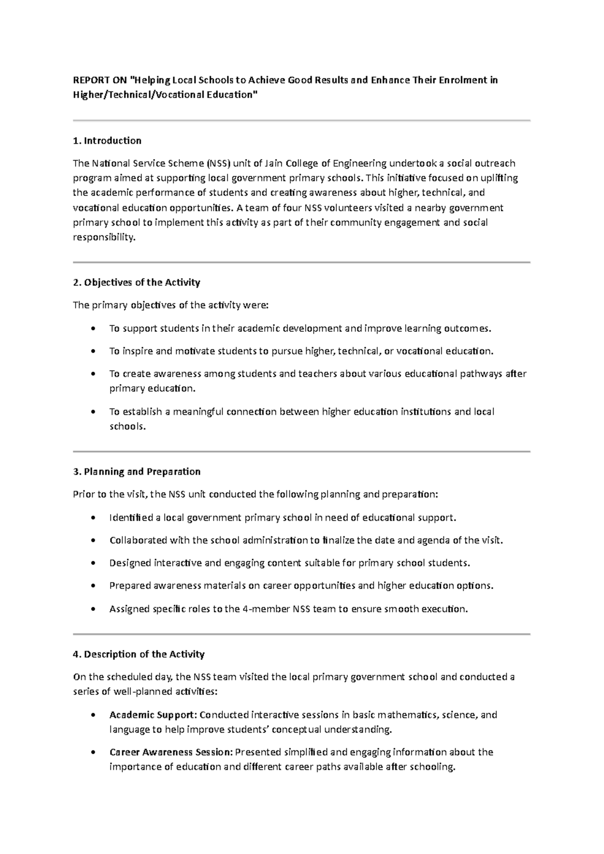 NSS Report on Enhancing Local School Enrolment and Academic Support ...