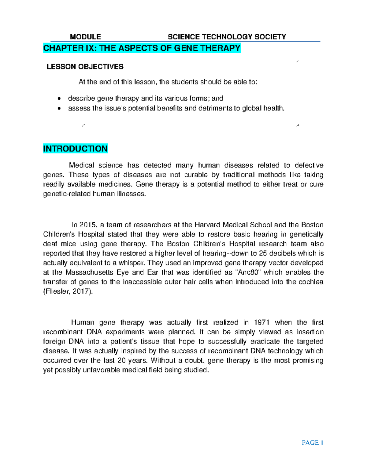 Chapter IX: Exploring Gene Therapy and Its Ethical Dimensions - Studocu