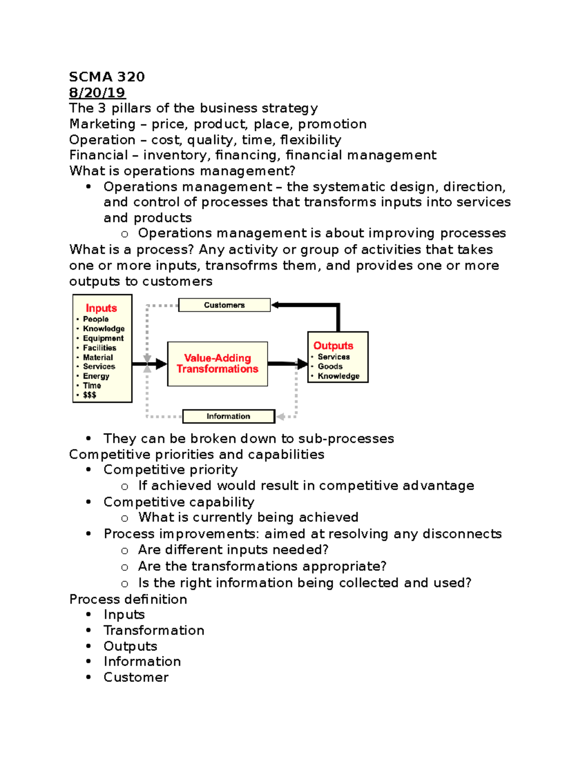 SCMA 320 Exam 1 Notes - Business Strategy & Operations Management - Studocu