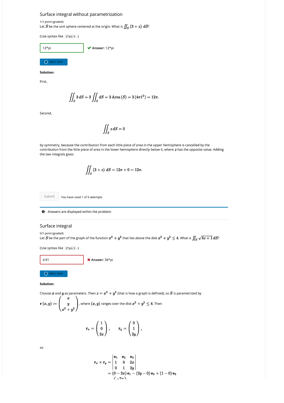 8A Calculus Surface Integrals and Moment of Inertia Solutions MITx ...